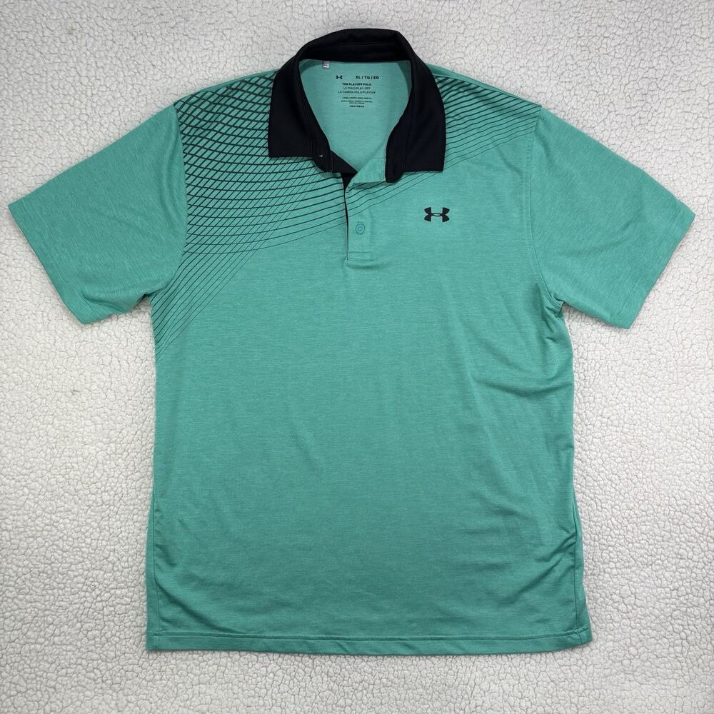 Under Armour Shirt Playoff Polo Turquoise Black Stripes Performance Mens XL Golf